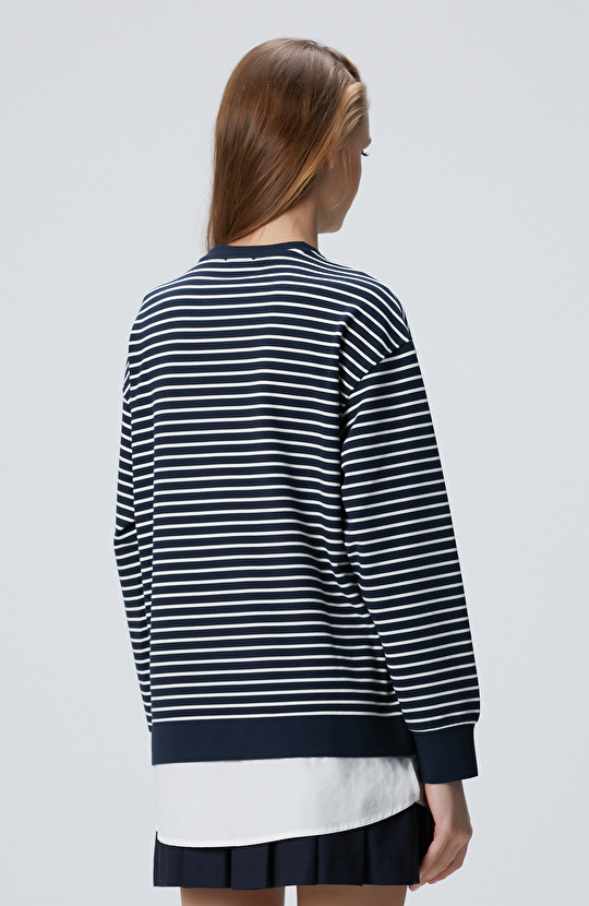 Lacivert Beyaz Dokuma Garnili Sweatshirt