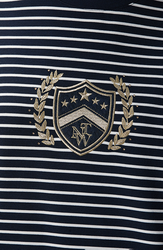 Lacivert Beyaz Dokuma Garnili Sweatshirt