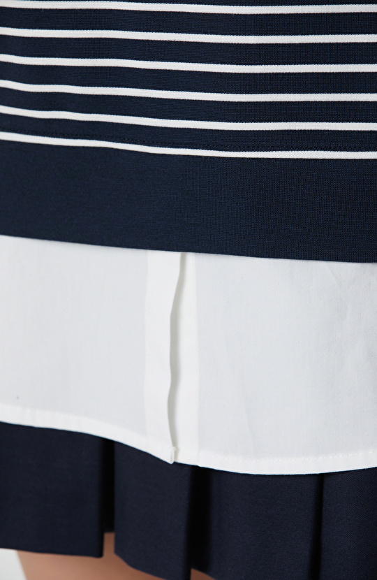 Lacivert Beyaz Dokuma Garnili Sweatshirt