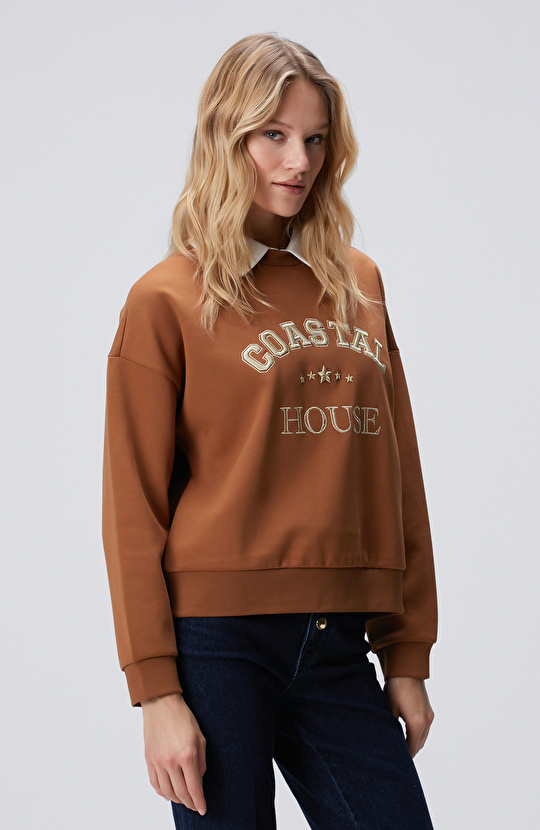 Camel Denim Yakalı Sweatshirt