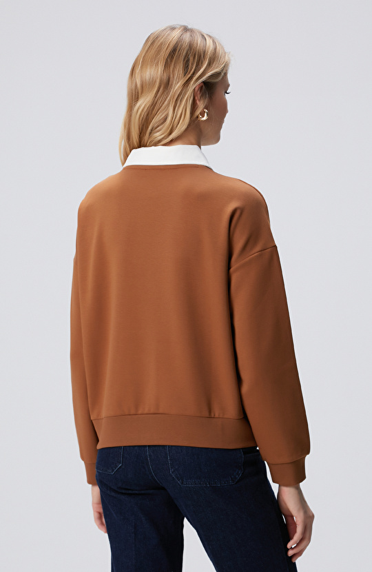 Camel Denim Yakalı Sweatshirt