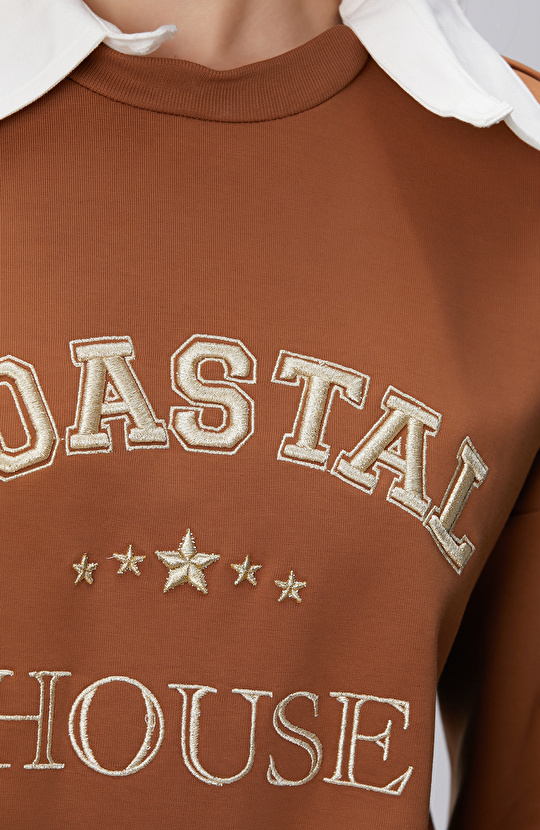 Camel Denim Yakalı Sweatshirt