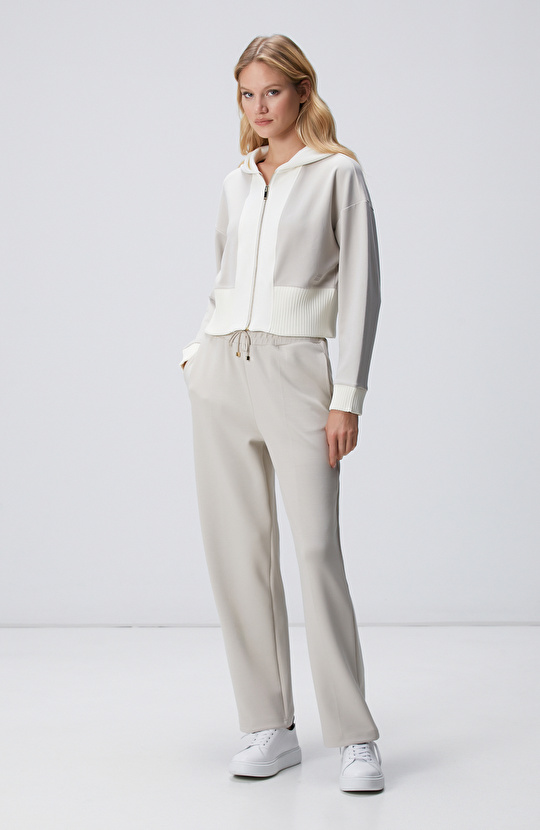 Taş Kapüşonlu Crop Sweatshirt