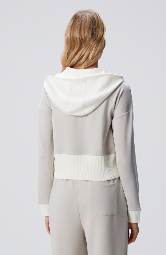 Taş Kapüşonlu Crop Sweatshirt