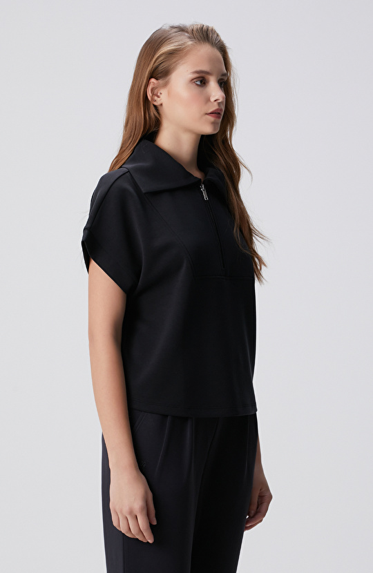 Siyah Modal Karışımlı Sweatshirt