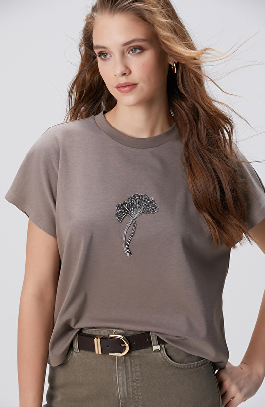 Vizon Çiçek Taş İşlemeli T-shirt