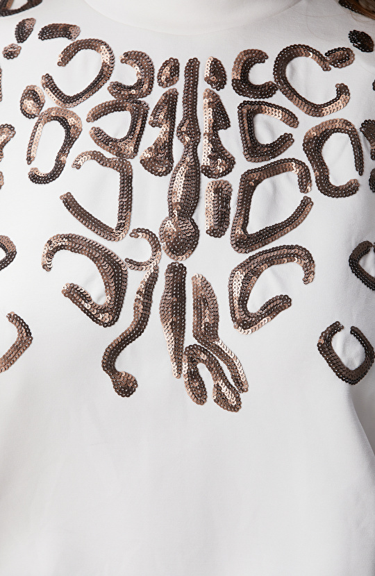 Kırık Beyaz Payetli T-shirt