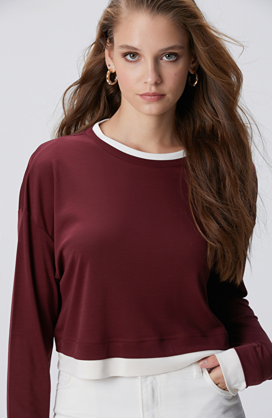 Bordo Çift Renkli T-shirt