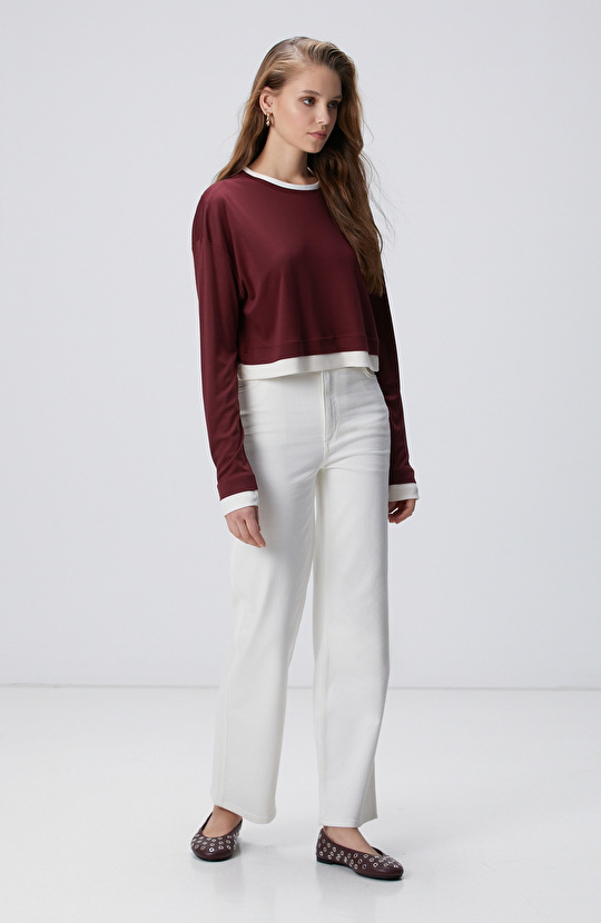 Bordo Çift Renkli T-shirt