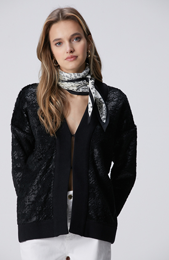 Siyah Suni Kürklü Triko Hırka