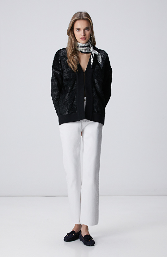 Siyah Suni Kürklü Triko Hırka