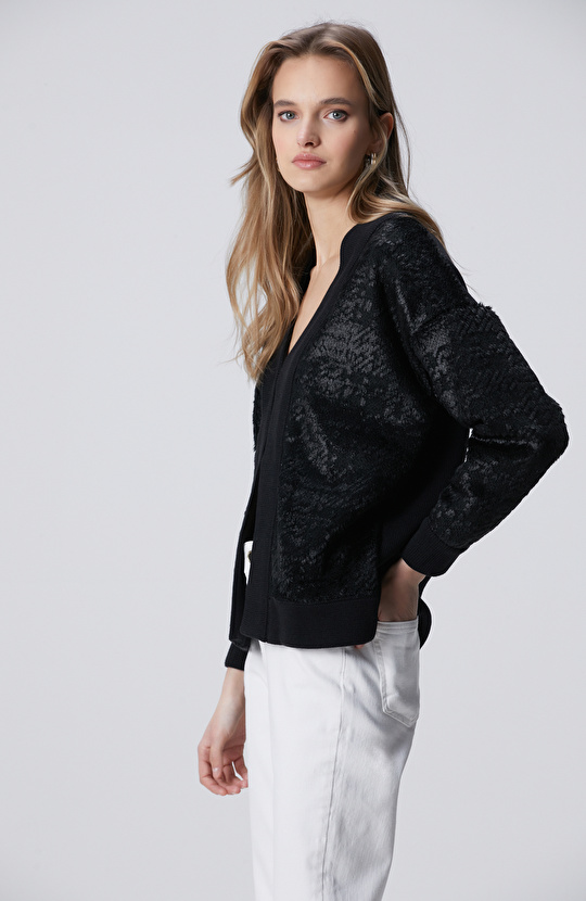 Siyah Suni Kürklü Triko Hırka