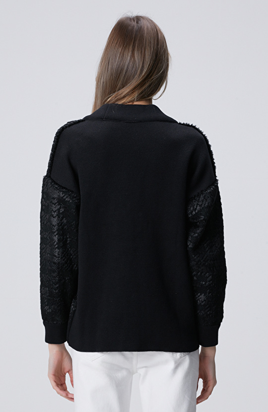 Siyah Suni Kürklü Triko Hırka