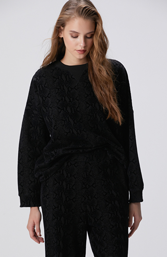 Siyah Baskılı Sweatshirt