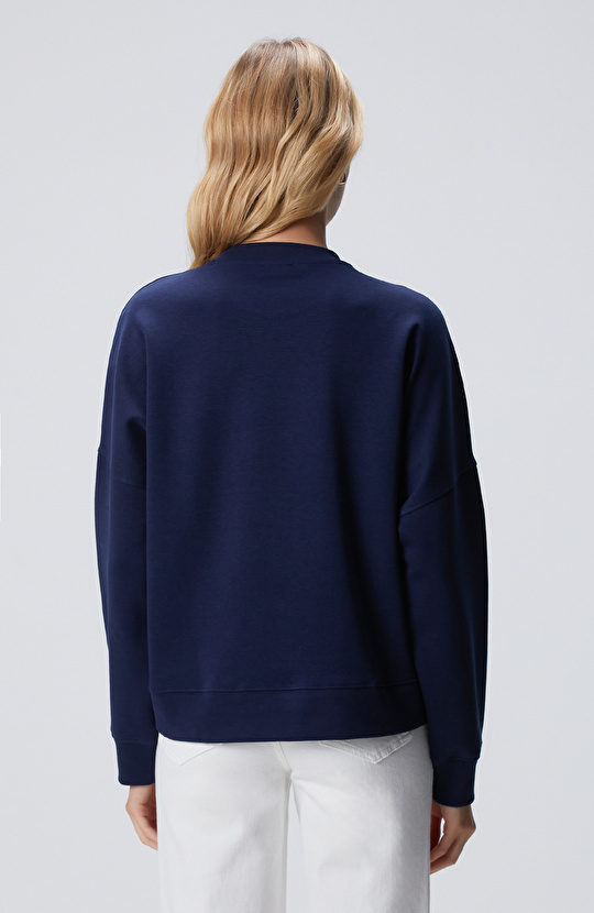 Lacivert Fil Nakışlı Sweatshirt