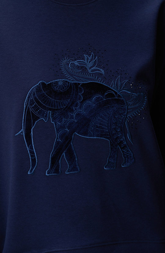 Lacivert Fil Nakışlı Sweatshirt