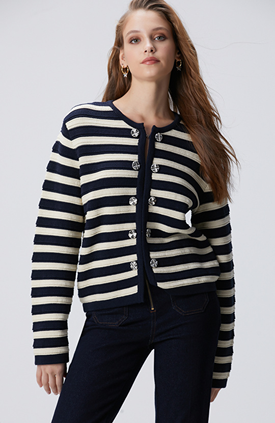 Lacivert Kırık Beyaz Triko Ceket