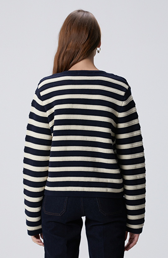 Lacivert Kırık Beyaz Triko Ceket