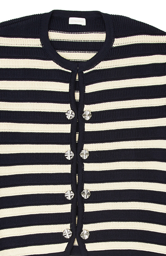 Navy Blue Off White Striped Knitwear Jacket