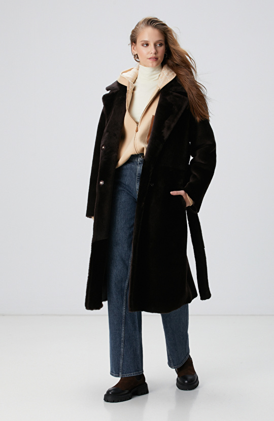 Limited Bej Yün Karışımlı İçi Desenli Triko Ceket