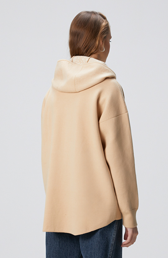 Limited Bej Yün Karışımlı İçi Desenli Triko Ceket