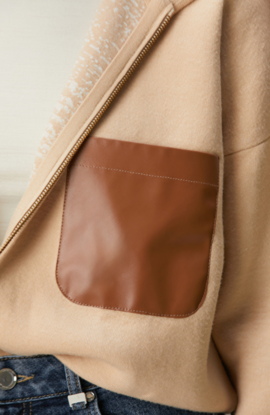 Limited Bej Yün Karışımlı İçi Desenli Triko Ceket