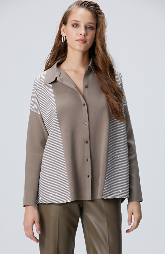 Koyu Vizon Dokuma Garnili Hırka Koyu Vizon Dokuma Garnili Hırka