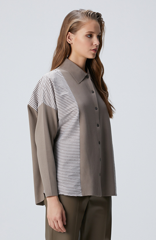 Koyu Vizon Dokuma Garnili Hırka