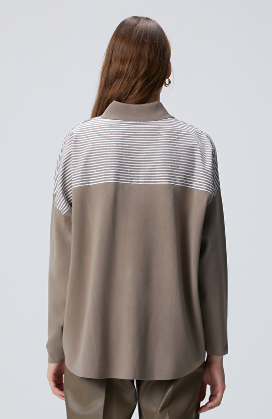 Koyu Vizon Dokuma Garnili Hırka