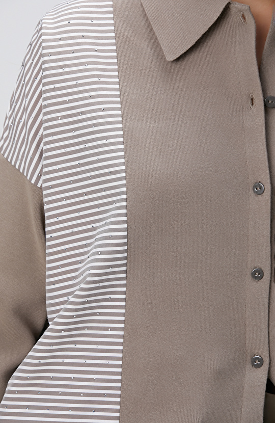 Koyu Vizon Dokuma Garnili Hırka