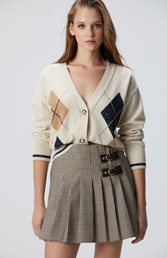 Yün Kaşmir Karışımlı Baklava Desenli Hırka