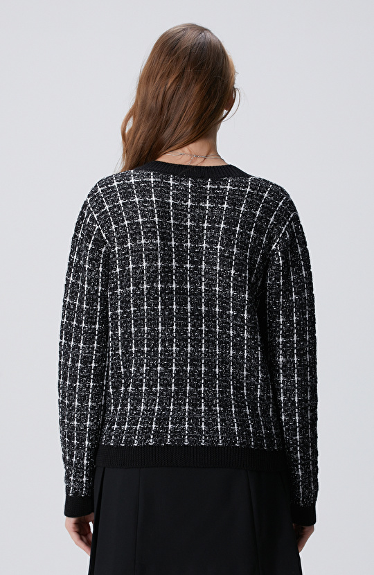 Siyah Beyaz Yün Karışımlı Hırka