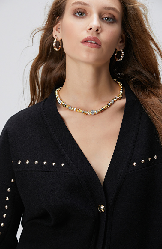 Siyah Trok Detaylı Hırka