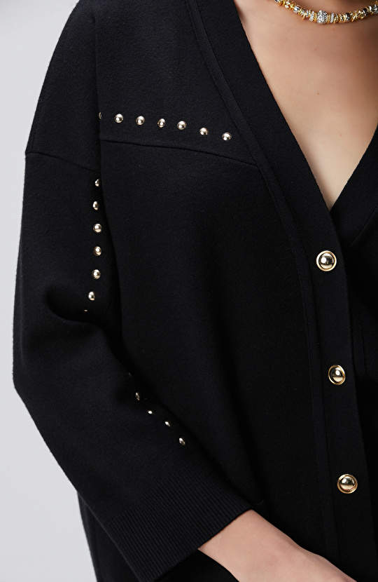 Siyah Trok Detaylı Hırka