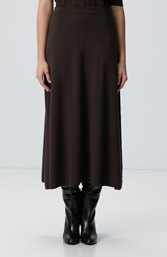 Acı Kahve Midi Yün Triko Etek