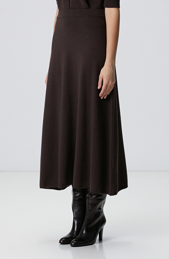Acı Kahve Midi Yün Triko Etek