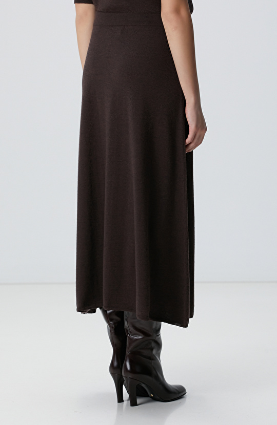 Acı Kahve Midi Yün Triko Etek