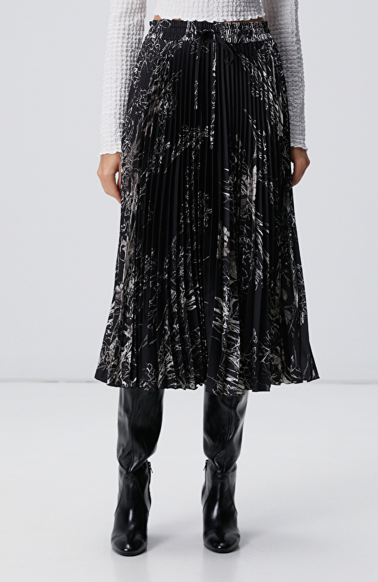 Siyah Kırık Beyaz Midi Etek