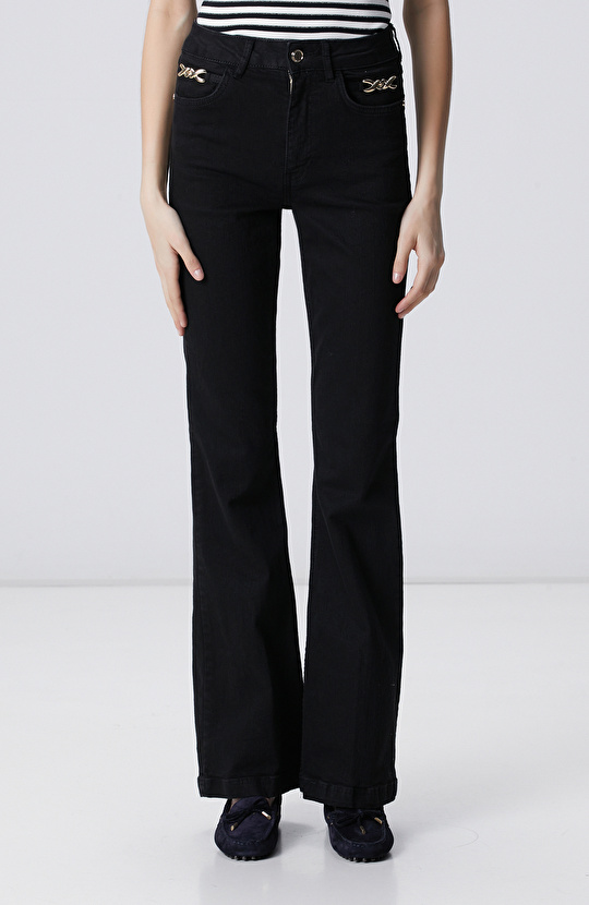 Black Accessory Flare Fit Denim Pants