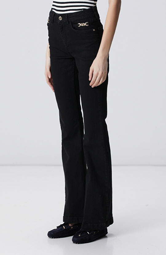 Black Accessory Flare Fit Denim Pants