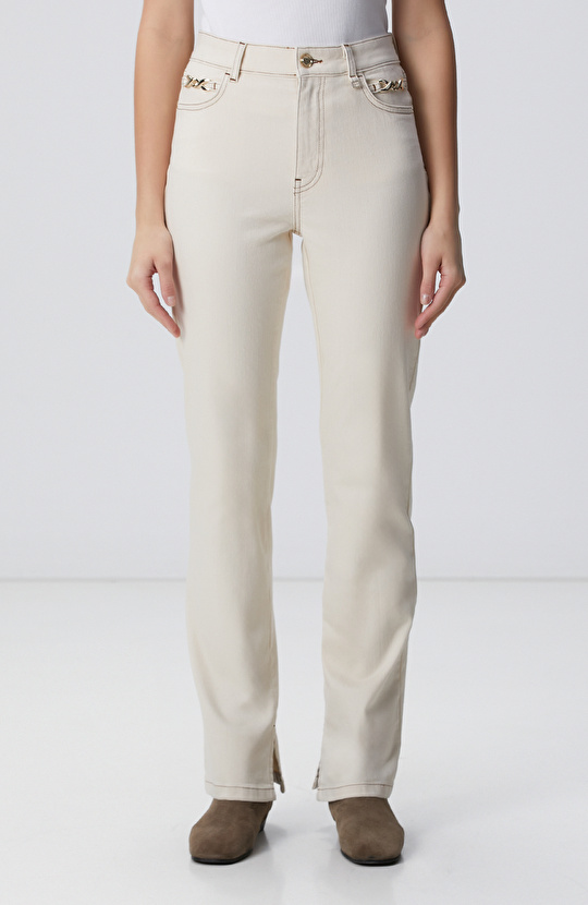 Naturel Aksesuarlı Denim Pantolon