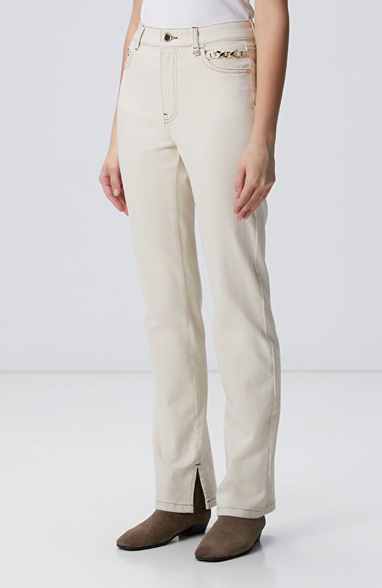 Naturel Aksesuarlı Denim Pantolon