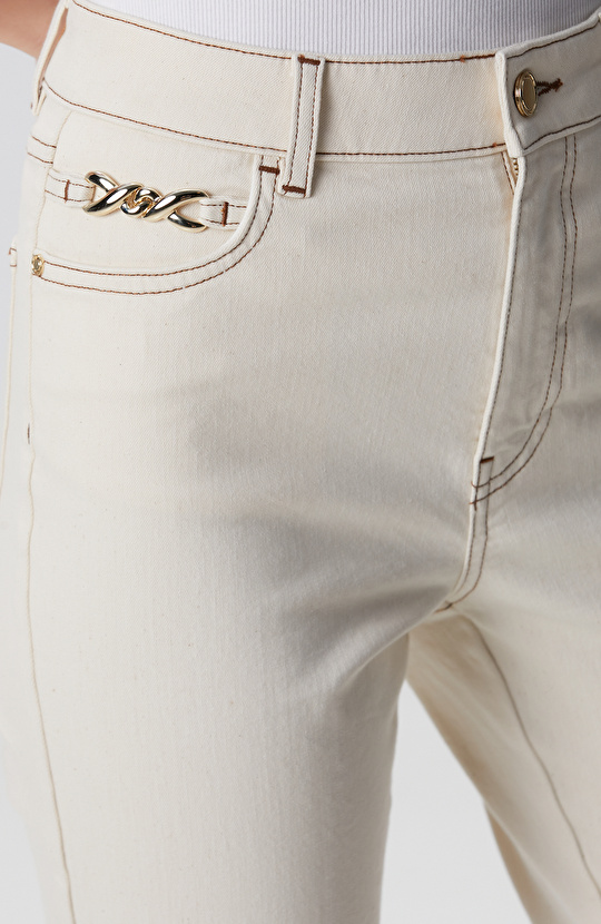 Naturel Aksesuarlı Denim Pantolon