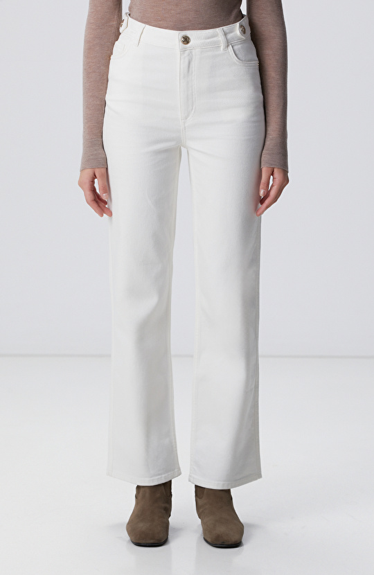 Kırık Beyaz Denim Pantolon