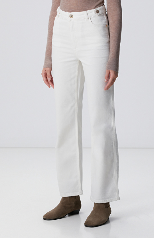 Kırık Beyaz Denim Pantolon