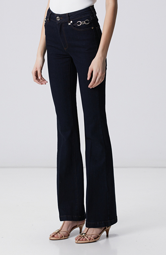 Indigo Accessory Flare Pattern Denim Pants