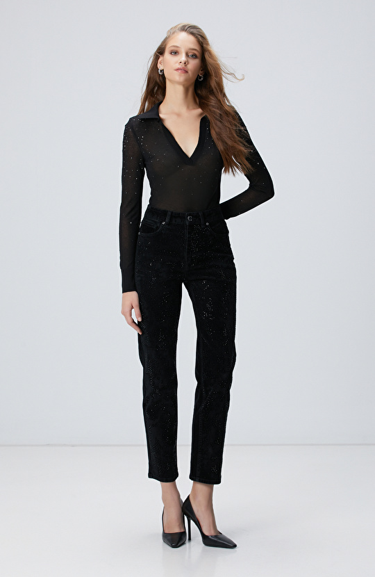 Siyah Kadife Denim Pantolon