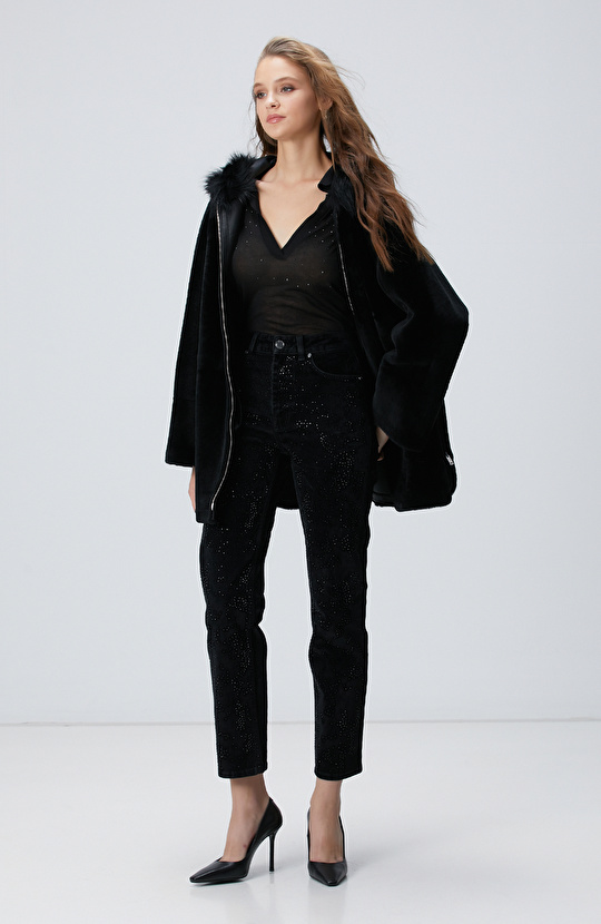 Siyah Kadife Denim Pantolon