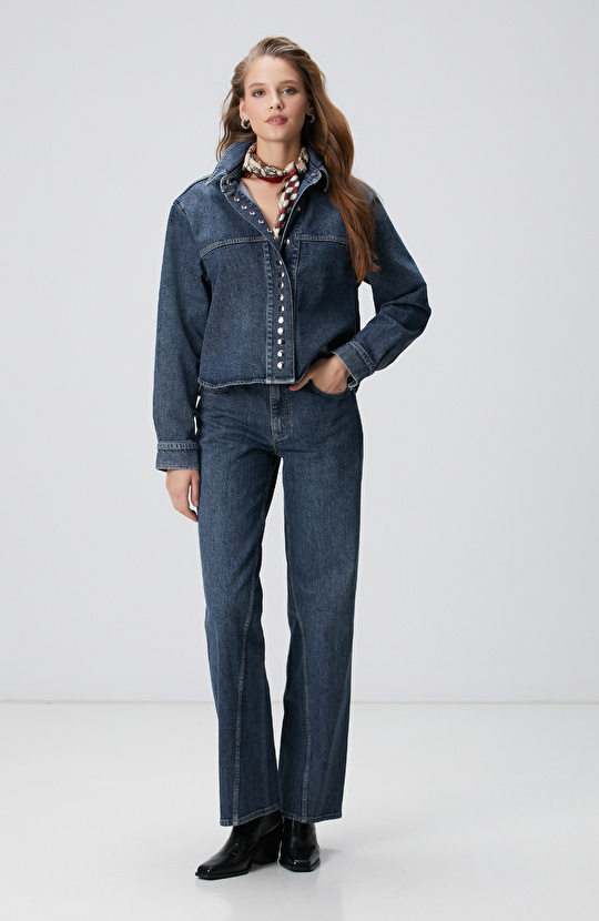 İndigo Straight Kalıp Denim Pantolon İndigo Straight Kalıp Denim Pantolon