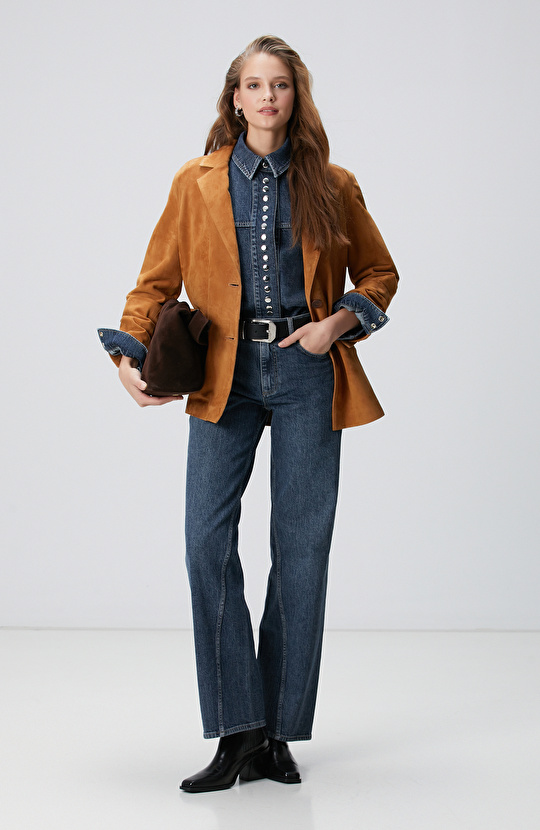 İndigo Straight Kalıp Denim Pantolon